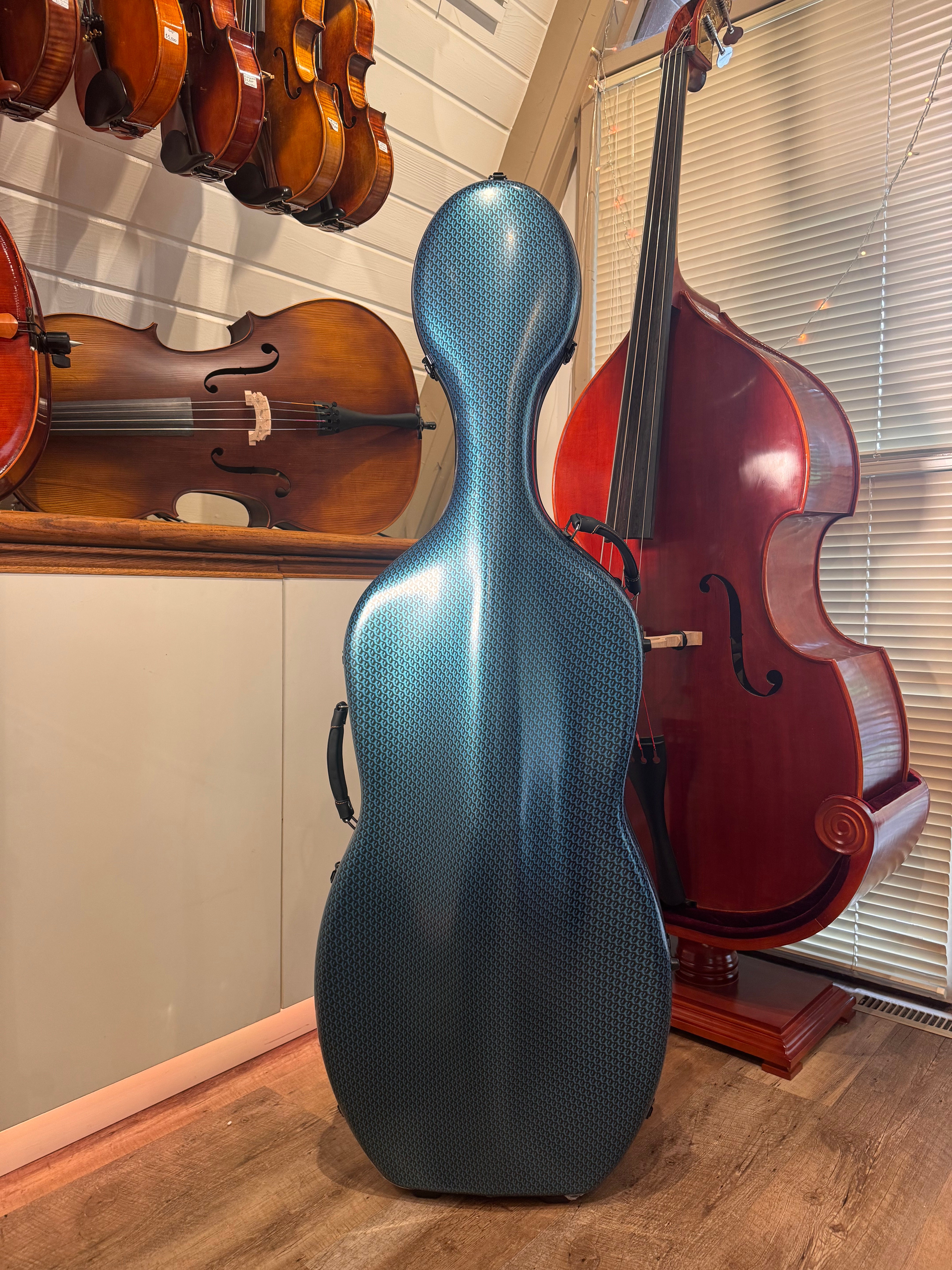 Luther Strings 4/4 Polycarbonate Cello Case - Sea Blue